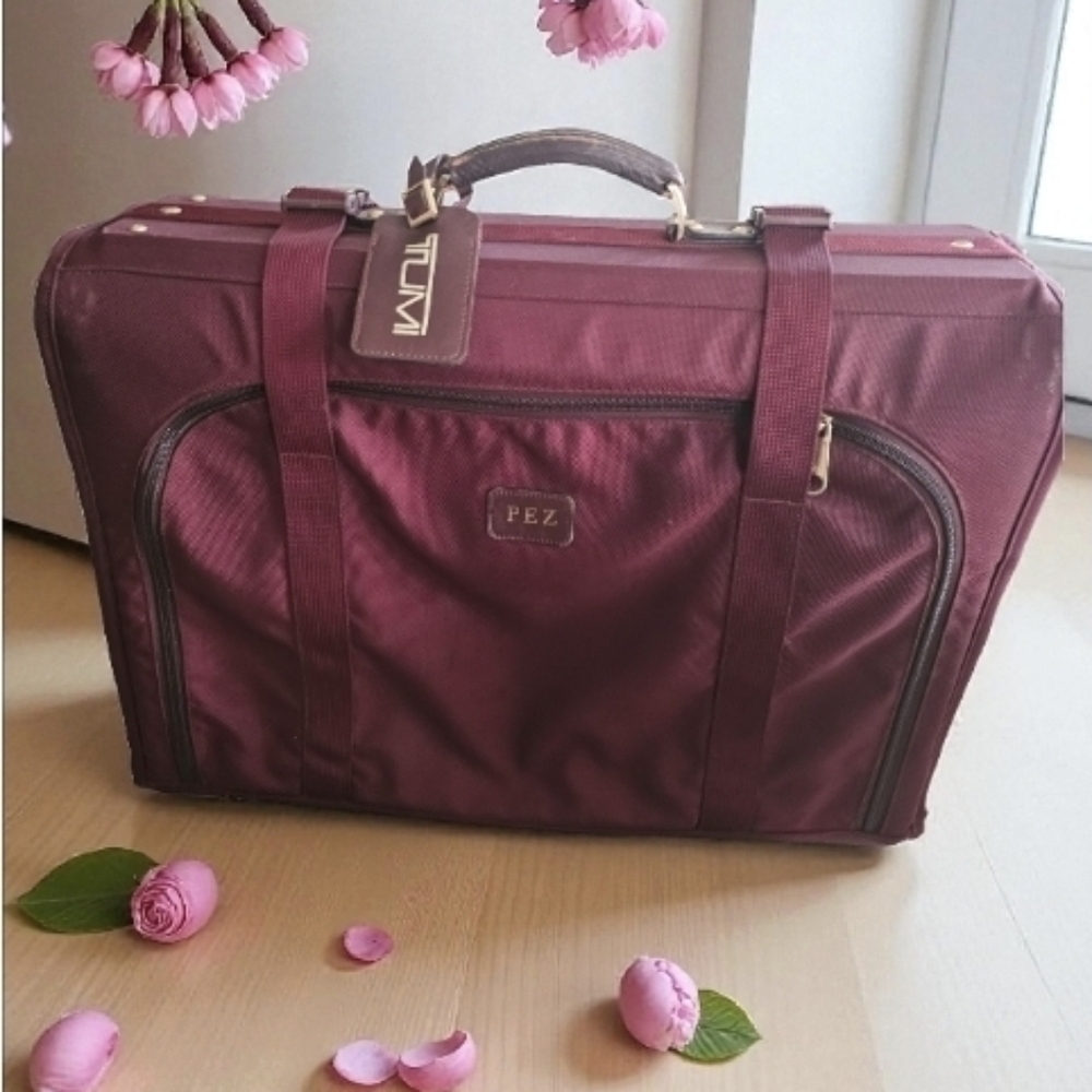 Tumi Elegant Buckled Maroon Suitcase Luggage With Gold Feet Zip Closure Rare